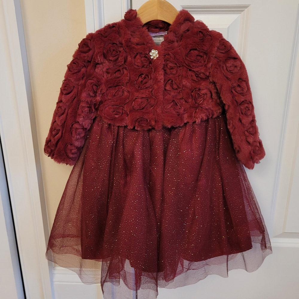 Elegant Burgundy Kids Formal Dress with Floral Jacket